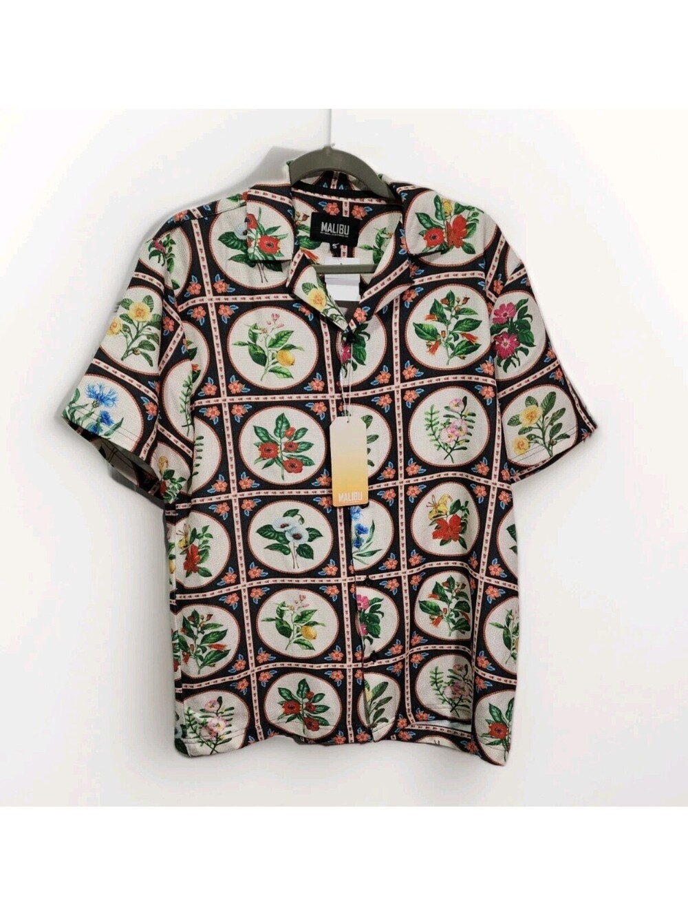 Malibu Men's Cabana Button Up Collared Shirt Size S
